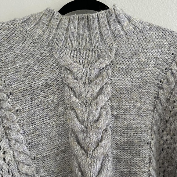 World Market Sweater Womens OS Gray Cable Knit Mock Neck Poncho Pullover Flaws - Picture 1 of 8